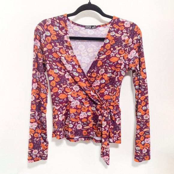 Rebel Sugar Floral Print Wrap Top Size Medium Casual Bohemian Boho V-Neck Soft - Picture 1 of 4